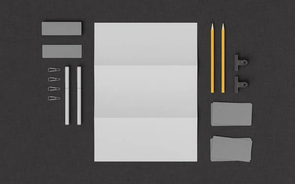 Briefpapier & Branding Mockup. Kantoorartikelen, Gadgets. 3D illustratie — Stockfoto
