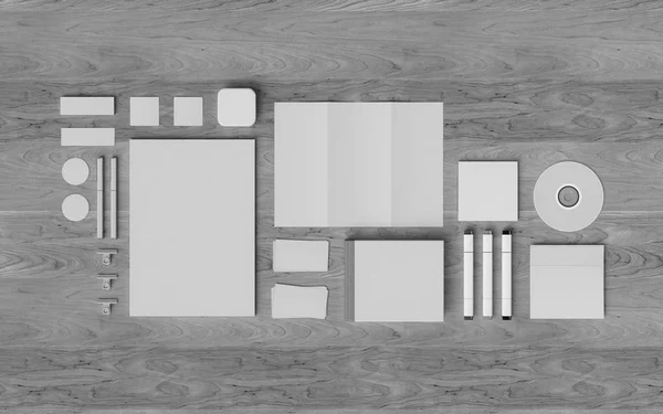Svart och vitt brevpapper & Branding Mockup. Kontorsmaterial, prylar. 3D illustration — Stockfoto
