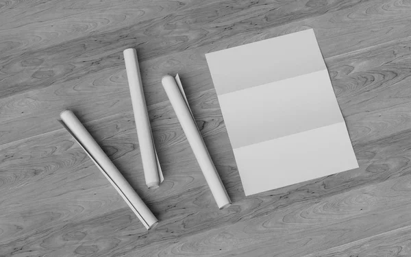Black and White Stationery & Branding Mockup . Office supplies, Gadgets. 3D illustration — Stock Photo, Image