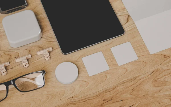 Kadar sahte marka. Ofis, banka donatımı, becerikli alet. 3D çizim