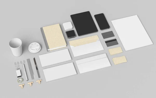 Branding Mock Up. Des fournitures de bureau, Gadgets. Illustration 3D — Photo