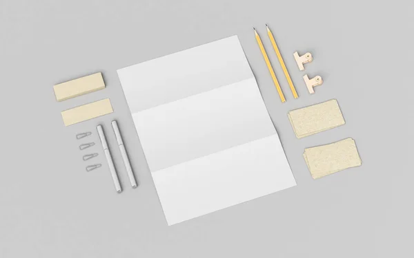 Branding Mock Up. Material de oficina, Gadgets. Ilustración 3D — Foto de Stock