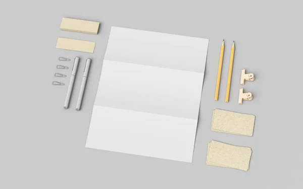 Branding Mock Up. Office supplies, Gadgets. 3D illustration