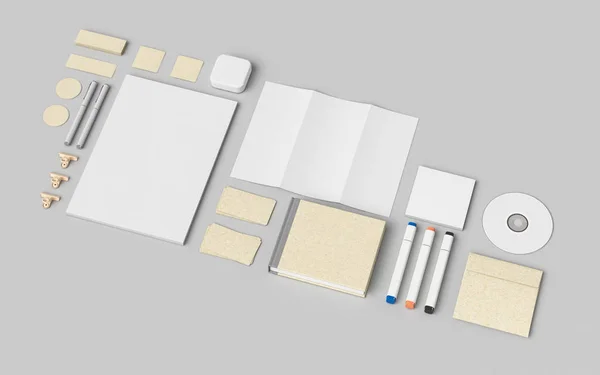 Branding Mock Up. Material de oficina, Gadgets. Ilustración 3D —  Fotos de Stock