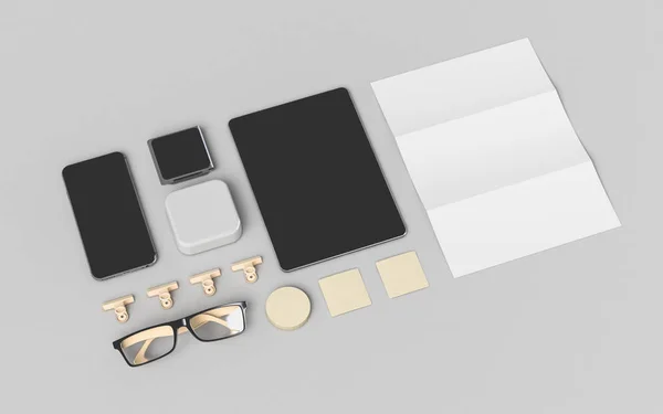 Branding Mock Up. Des fournitures de bureau, Gadgets. Illustration 3D — Photo