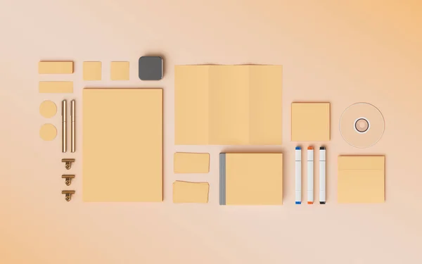 Products branding mockup template. Office supplies, Gadgets. 3D illustration