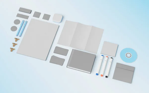 Mockup modello di branding dei prodotti. Forniture d'ufficio, Gadgets. Illustrazione 3D — Foto Stock