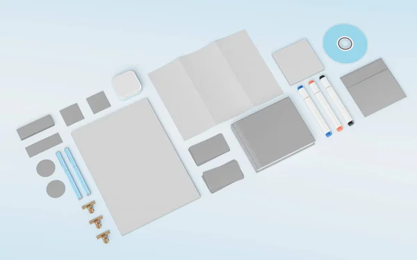 제품 이랑 서식 파일 브랜딩입니다. 사무 용품, 가제트 3 차원 일러스트 레이 션 — 스톡 사진