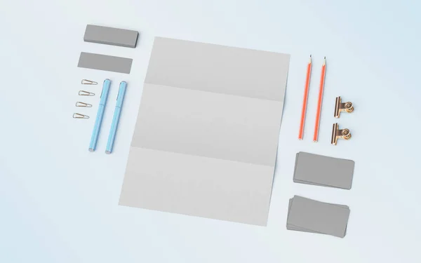 Products branding mockup template. Office supplies, Gadgets. 3D illustration Stock Image