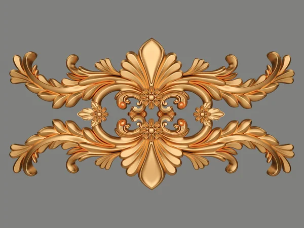 Ornamento d'oro su sfondo grigio. Isolato — Foto Stock