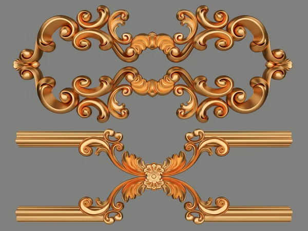 Ornamento d'oro su sfondo grigio. Isolato — Foto Stock