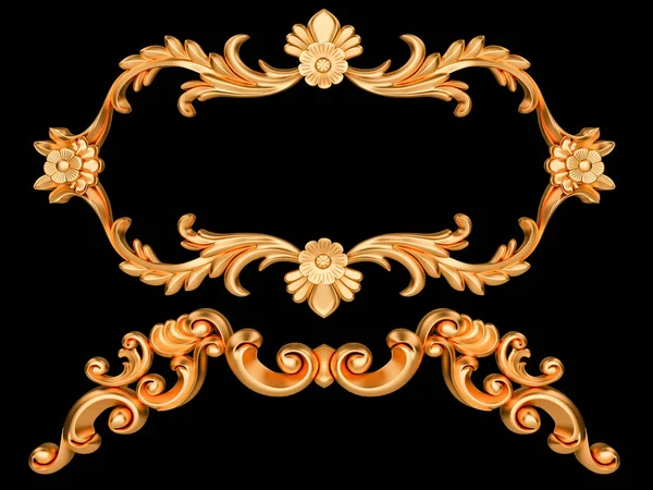 Gold ornament on a black background. Isolated — Stock Photo, Image