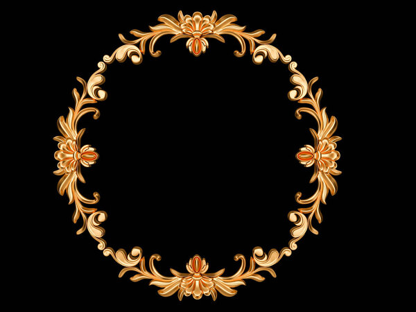 Gold ornament on a black background. Isolated