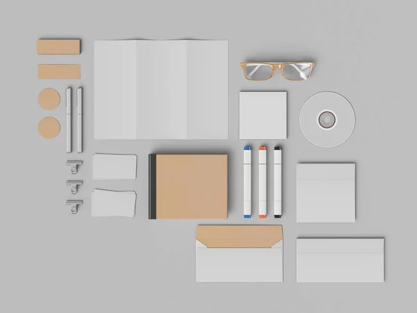 Corporate Identity. Branding-Attrappe. Bürobedarf, Gadgets. 3D-Illustration — Stockfoto