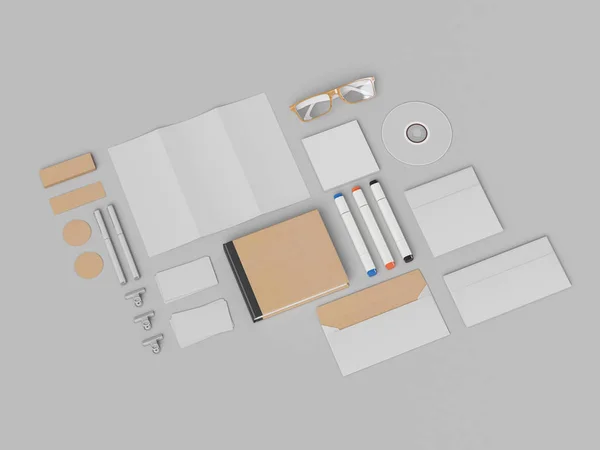 Identité d'entreprise. Branding Mock Up. Des fournitures de bureau, Gadgets. Illustration 3D — Photo