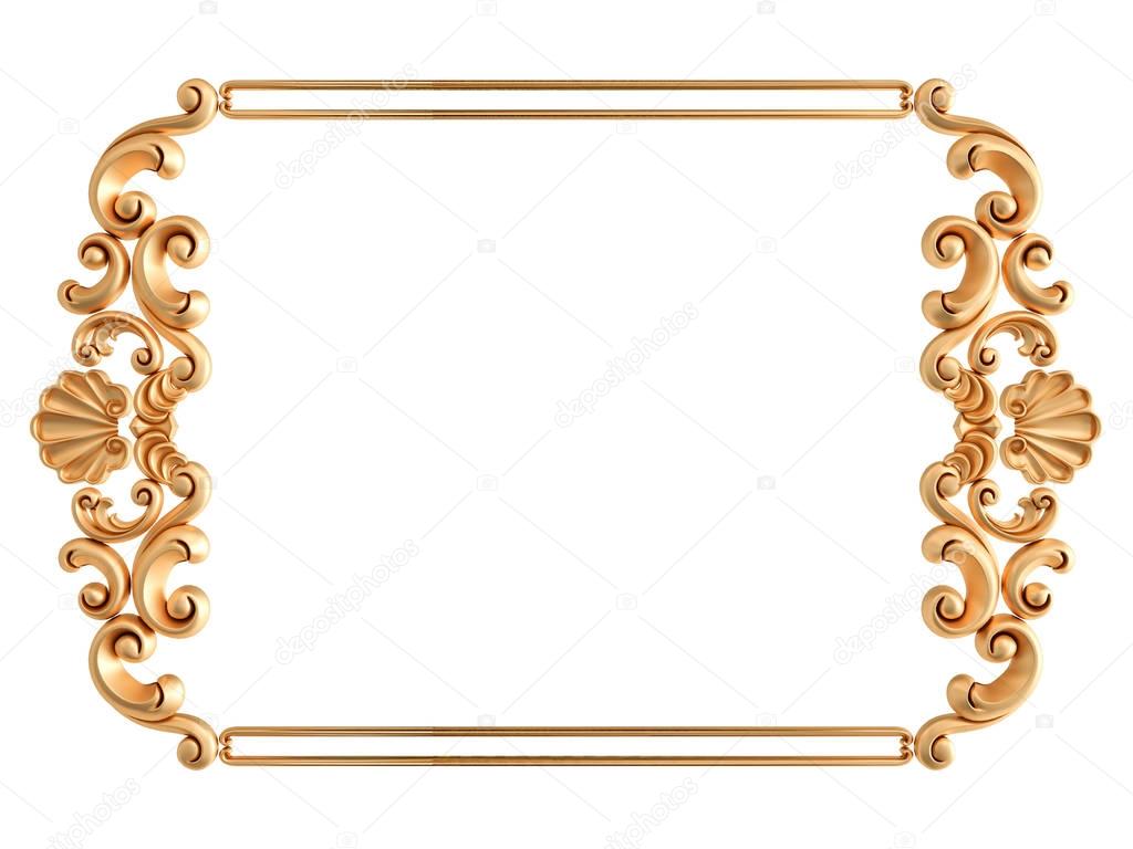 Gold frame on a white background. Isolated
