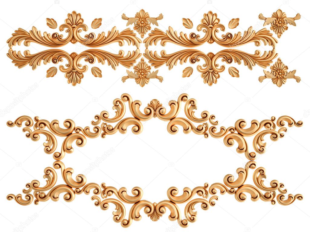 Gold ornament on a white background. Isolated