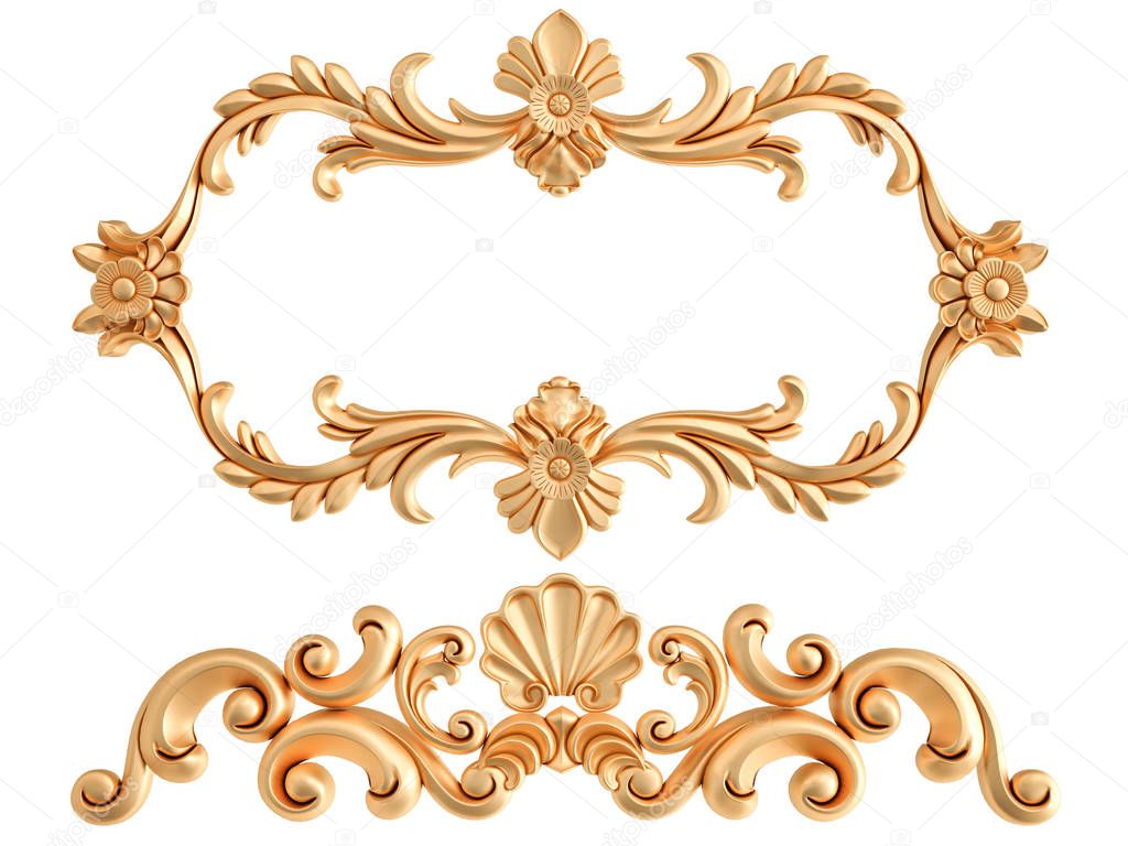 Gold ornament on a white background. Isolated