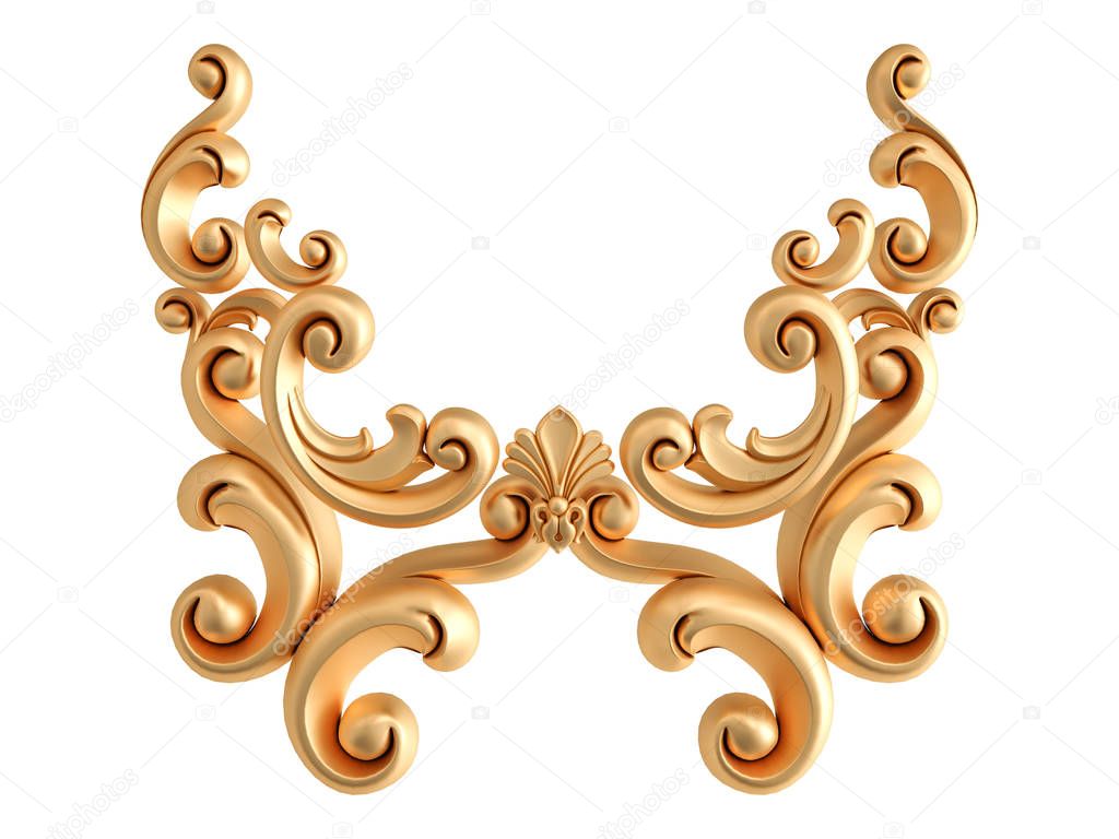 Gold ornament on a white background. Isolated