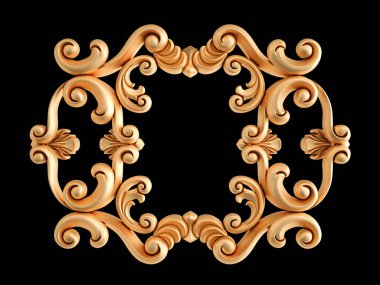 Siyah bir zemin üzerine altın süs. İzole