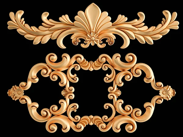 Ornamento in oro su sfondo nero. Isolato — Foto Stock