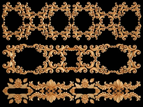 Ornamento in oro su sfondo nero. Isolato — Foto Stock