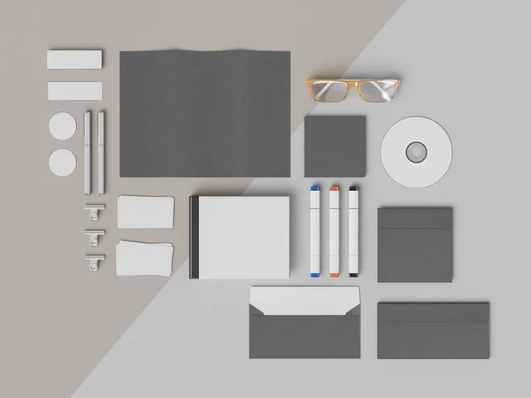 Corporate Identity. Branding Mock Up. Office supplies, Gadgets. 3D illustration