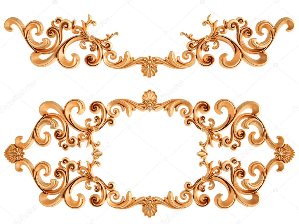 Gold ornament on a white background. Isolated