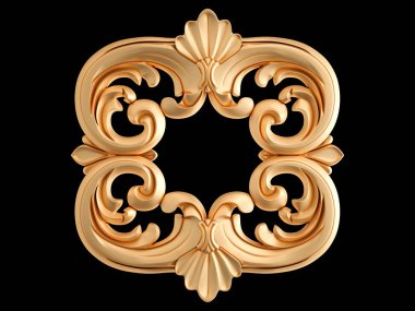 Siyah bir zemin üzerine altın süs. İzole