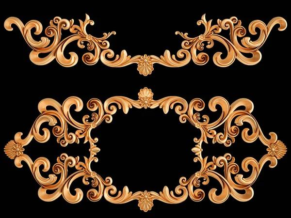 Ornamento in oro su sfondo nero. Isolato — Foto Stock