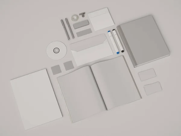 Identidade Corporativa. Branding Mock Up. Material de escritório, Gadgets. Ilustração 3D — Fotografia de Stock