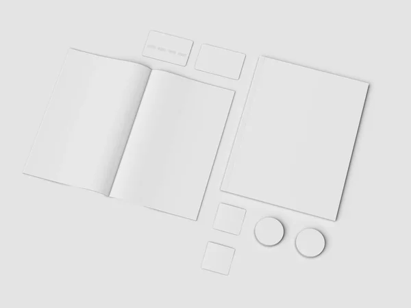 Branding Mock up & Papeterie blanche. Des fournitures de bureau, Gadgets. Illustration 3D — Photo