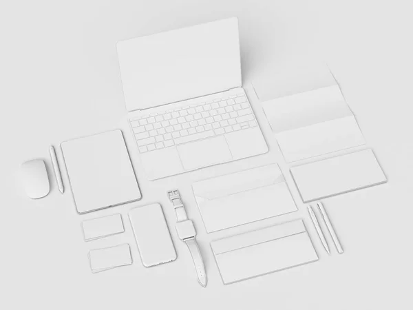 Značky Mock up & bílá šablonu. Kancelářské potřeby, miniaplikace. 3D obrázek — Stock fotografie