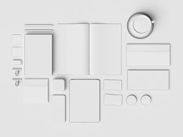 Branding Mock up & wit briefpapier. Kantoorartikelen, Gadgets. 3D illustratie — Stockfoto