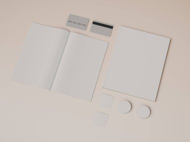 Kadar sahte marka. Ofis, banka donatımı, becerikli alet. 3D çizim