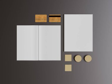 Kadar sahte marka. Ofis, banka donatımı, becerikli alet. 3D çizim