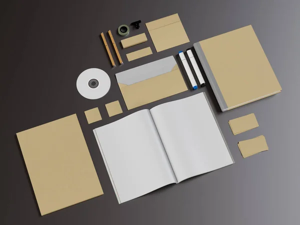 Branding finto. Forniture d'ufficio, Gadgets. Illustrazione 3D — Foto Stock