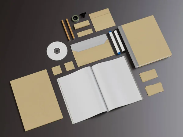 Branding Mock up. Office supplies, Gadgets. 3D illustration