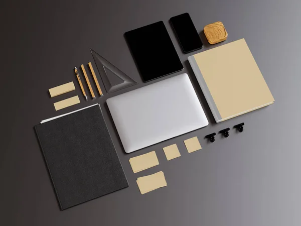 Branding Mock up. Office supplies, Gadgets. 3D illustration — Stock Photo, Image