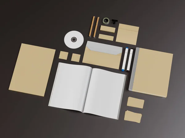 Branding Mock up. Office supplies, Gadgets. 3D illustration