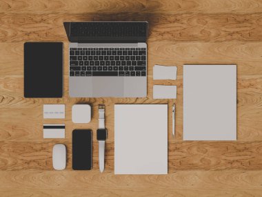 Kadar sahte marka. Ofis, banka donatımı, becerikli alet. 3D çizim