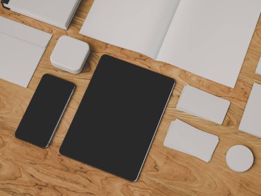 Kadar sahte marka. Ofis, banka donatımı, becerikli alet. 3D çizim