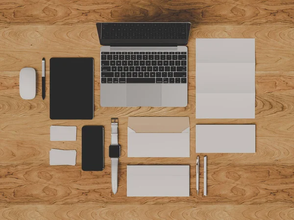 Branding Mock up. Office supplies, Gadgets. 3D illustration