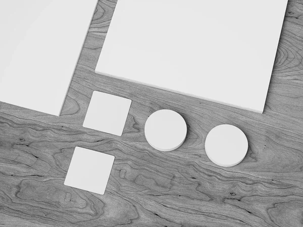 Papelería y Branding Mockup en blanco y negro. Material de oficina, Gadgets. Ilustración 3D — Foto de Stock