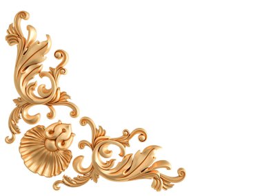 Beyaz zemin üzerine altın süs. İzole