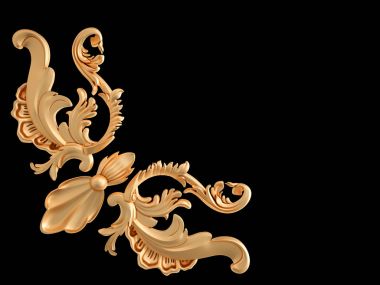 Siyah bir zemin üzerine altın süs. İzole