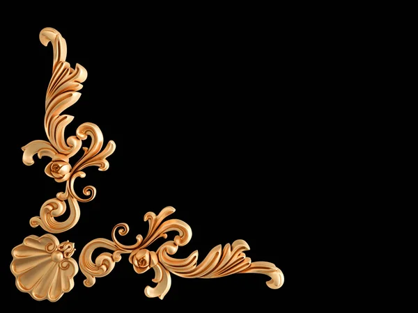 Gold ornament on a black background. Isolated — Stock Photo, Image