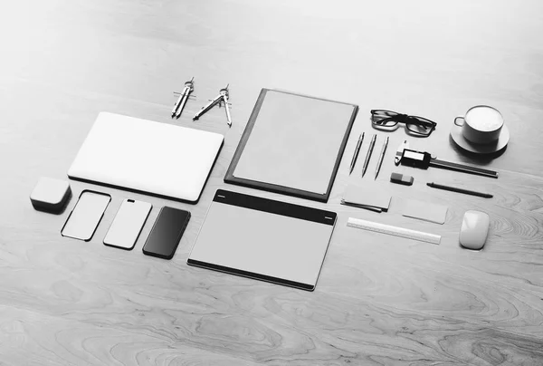 Black and white branding stationery mockup scene. 3D illustration