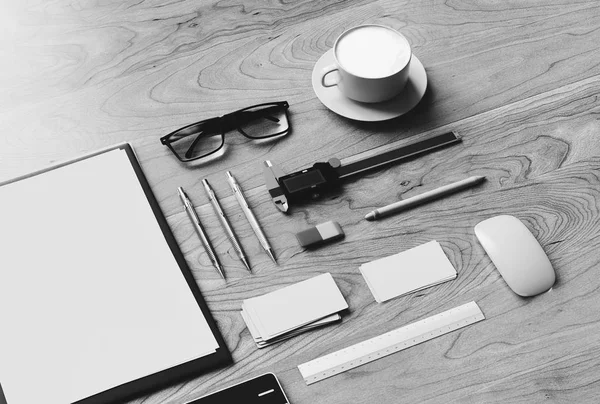 Black and white branding stationery mockup scene. 3D illustration