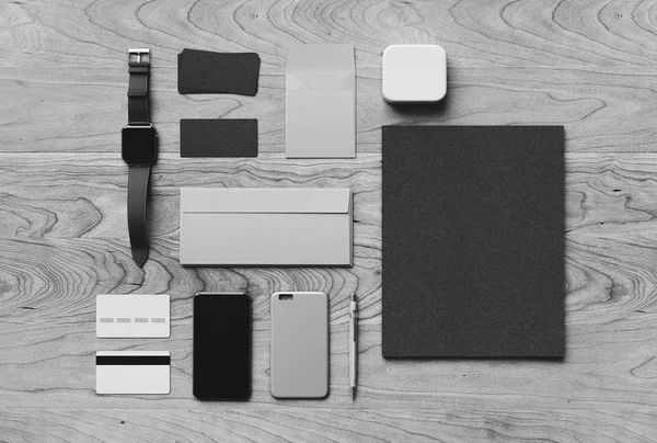 Black and white branding stationery mockup scene. 3D illustration — Stock Photo, Image